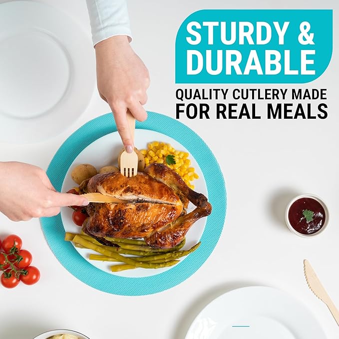 Bamboo Cutlery Set 300 Pcs (100 Forks 100 Knives 100 Spoons) Reusable & Disposable Bamboo Utensils Set | Splinter-Free, Sturdy, Compostable Cutlery Set| FSC Certified