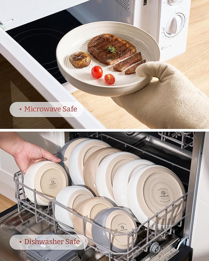 famiware Milkyway 33 oz Bowl Set, Pasta Bowls Set of 4, Salad Bowls, Double Reactive Glaze, Sturdy & Stackable, Ideal for Housewarming, Festivals, White Thread