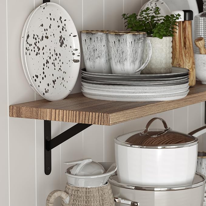 Wallniture Forme 48 inch Long x 10 in Deep Rustic Floating Shelves for Wall Storage, Wall Bookshelf for Living Room Decor, Kitchen, Office Floating Shelf, Set of 3, Burnt, Wood