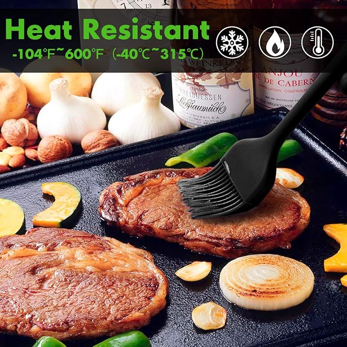 HOTEC 600℉ Heat Resistasnt Basting Brushes, BPA Free Silicone Pastry Brush, Spread Oil Butter Sauce Marinades for BBQ Grill Barbecue Baking Kitchen Cooking Dishwasher Safe (Black 2)
