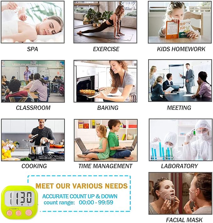 12 Pack Digital Kitchen Timers for Cooking Magnetic Timer for Cooking Loud Alarm Green