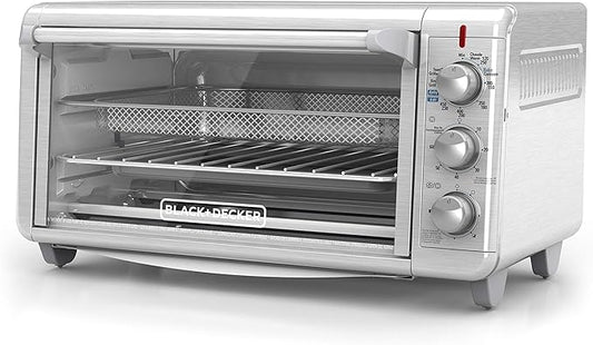 BLACK+DECKER Crisp 'N Bake Air Fry Countertop Convection Toaster Oven, XL Capacity, 8-Slice, 5-in-1, Fits 9” x 13” pan,12” Pizza, 60-Min Timer, Bake, Broil, Air Fry, Toast, Keep Warm, Stainless Steel