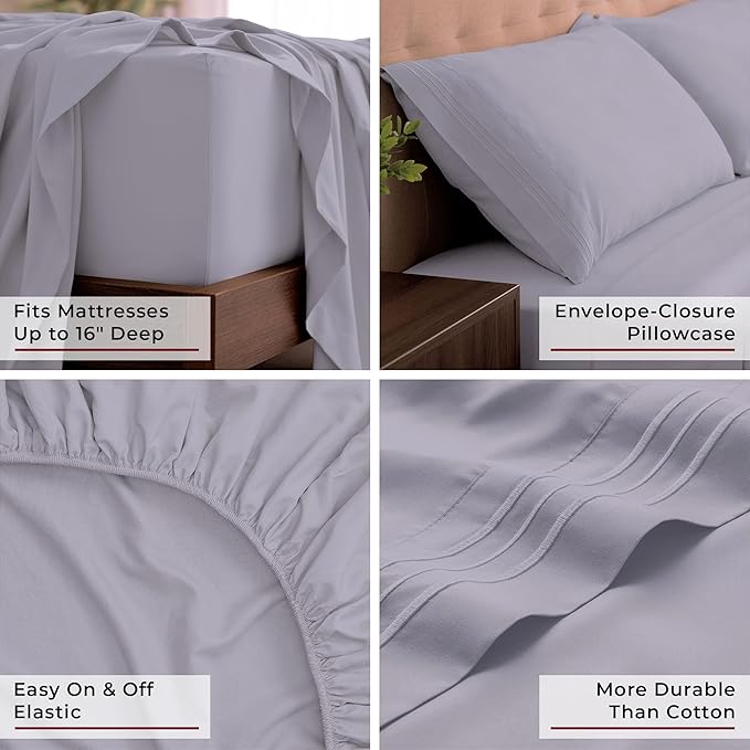 Mellanni King Sheets Set - 4 PC Iconic Collection Bedding - Hotel Luxury, Extra Soft, Cooling Bed Sheets - Wrinkle, Fade, Stain Resistant (King, Lavender)
