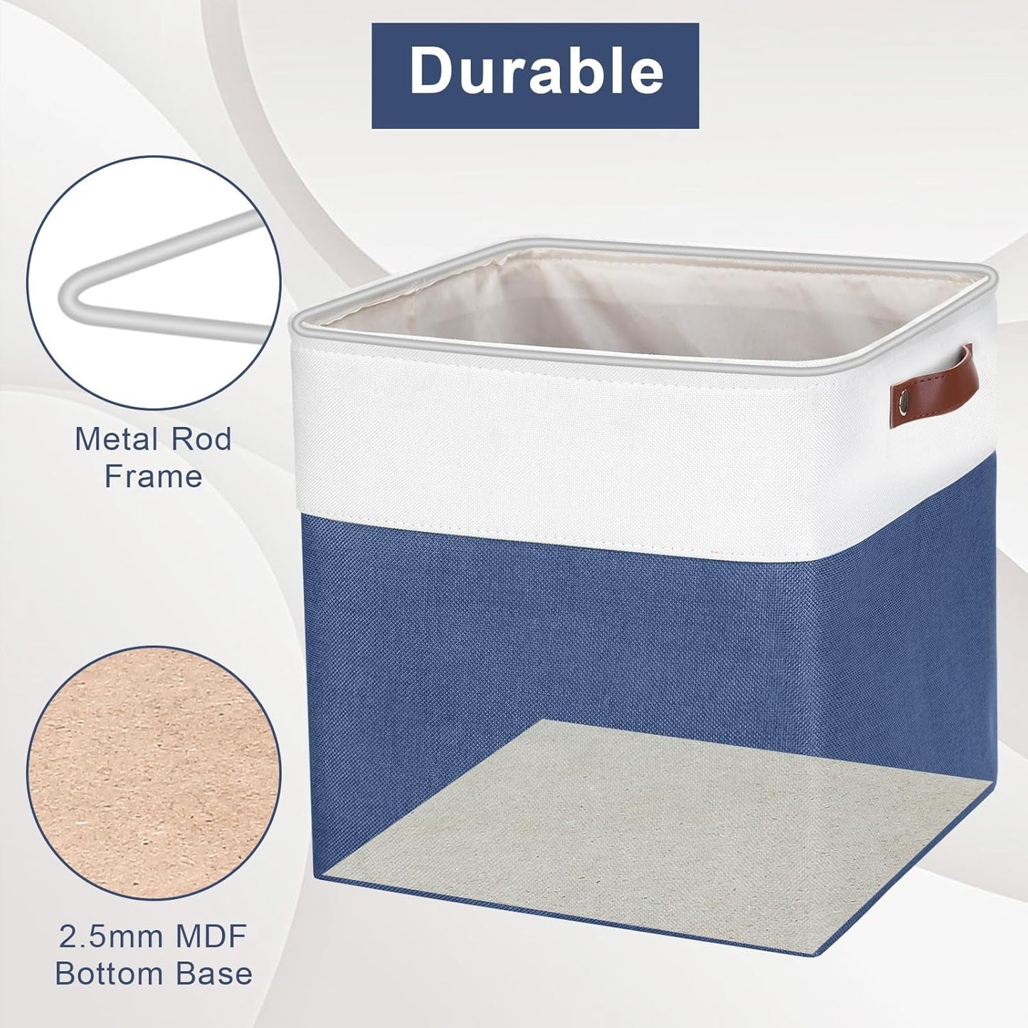 13x13 Cube Storage Bins, Collapsible Fabric Storage Box, 4 Pack Closet Baskets with Handles for Organizing, Shelf, Toys, Clothes, Home, Office, Nursery (NavyBlue&White)