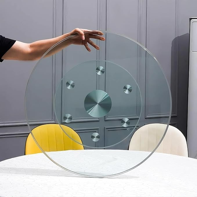 20" Tempered Glass Lazy Susan Turntable, 360° Silent-Spin Round Clear Tabletop Rotating Tray, Centerpiece for Dining Tables, Smooth Rotation, for Banquets, Weddings & Family Gatherings