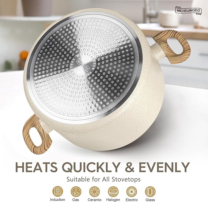 MICHELANGELO Stock Pot - 6 Qt Soup Pot with Lid, Non Stick Pots with Granite Coating, Non Toxic Cooking Pots for All Stovetops, with Stay Cool Handles
