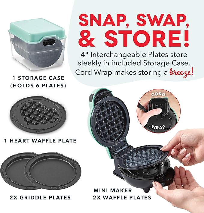 Multi-Plate Mini Maker with Removable Plates and Storage Case