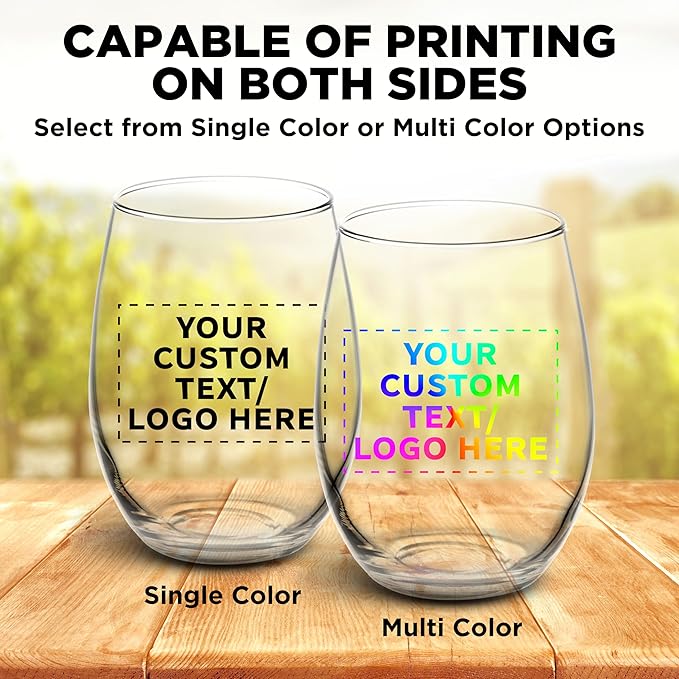 DISCOUNT PROMOS 10 ARC Stemless Wine Glasses Set, 21 oz. - Customizable Text, Logo - Chardonnay, Cabernet, Merlot, Sauvignon - Clear