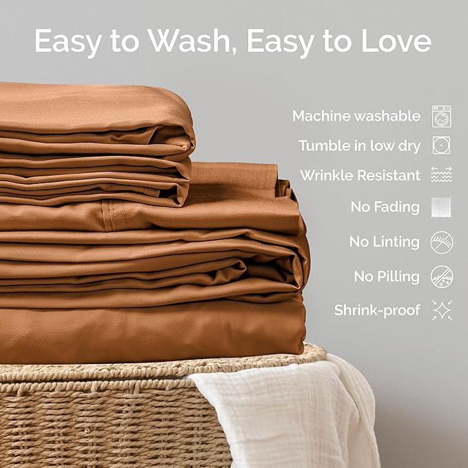 100% Viscose from Bamboo Sheets Full Size, Super Soft Bedding Set, 4PC Cooling Sheets for Hot Sleepers, Vegan Silk Moisture Wicking, Organically Grown Bedsheet, Almond - 54" x 75"