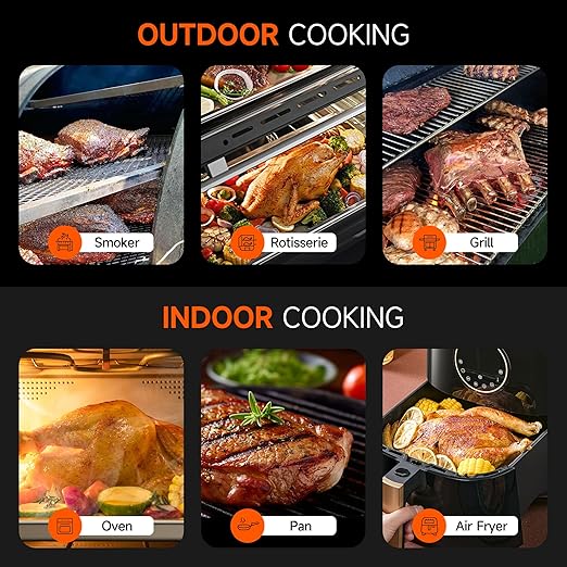 AlfaBot Wireless Meat Thermometer, Bluetooth Meat Thermometer for Turkey Beef Lamb, Digital Food Thermometer for Remote Monitoring of BBQ Grill/Rotisserie/Smoker/Kitchen/Oven(Small)