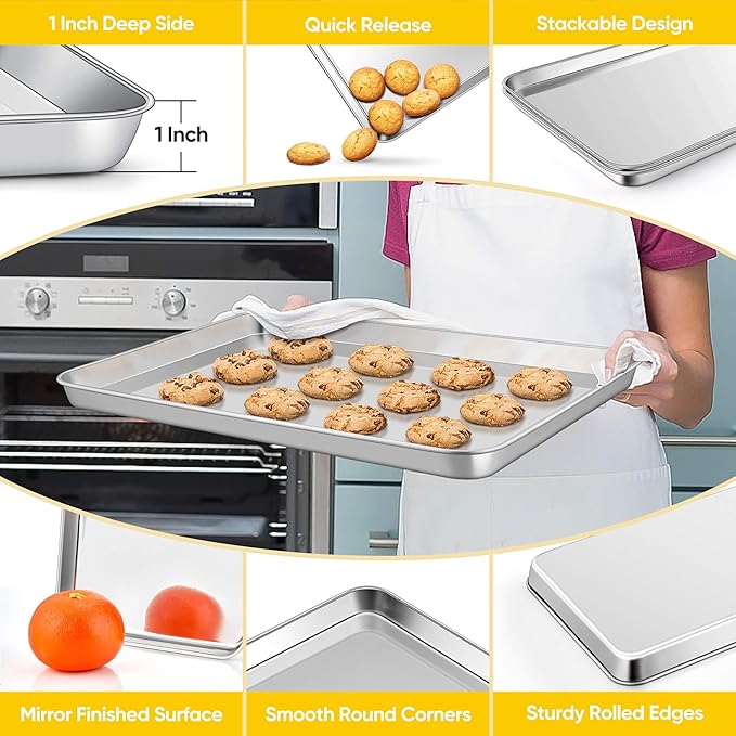 Homikit 1 Pack Baking Sheet, 18 x 13 Inches Stainless Steel Large Cookie Pan, Heavy Duty Metal Half Sheet Tray for Oven Baking Roasting Cooking, Rustproof & Nonstick, Dishwasher Safe