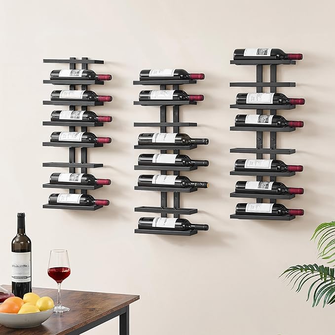 Hoctieon 3-Set 8 Tier Wall Mount Wine Rack (24 Tiers), Wall Racks for Wine Bottles Display and Storage, Hanging Bottle Organizer for Living Room, Dining Room, Wine Cellar, Bar, Black