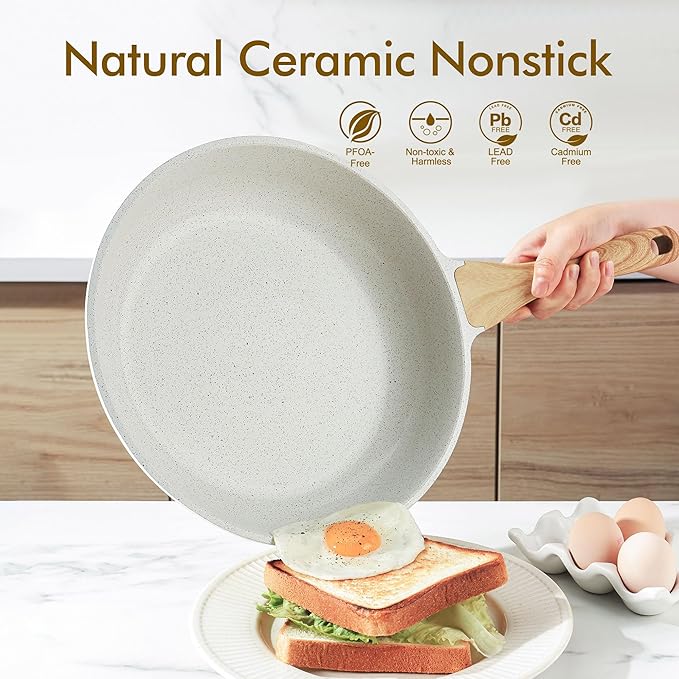 SENSARTE Nonstick Ceramic Frying Pan Skillet, 11 Inch Omelet Pan, Healthy Non Toxic Induction Compatible Egg Pan with Heat Resistant Handle, PTFE and PFAS-Free