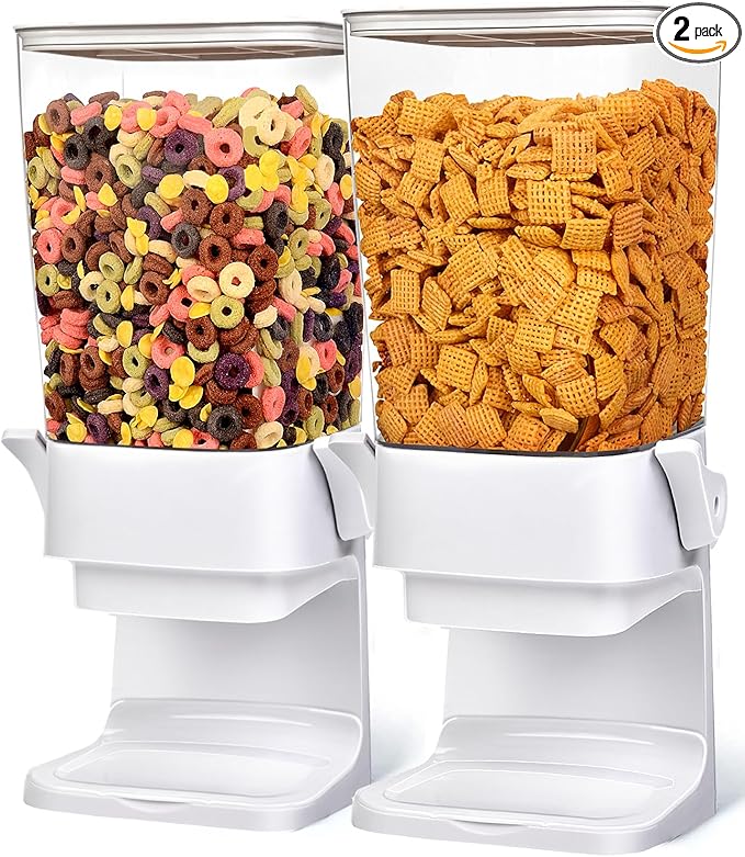 Cereal Dispenser Countertop 2pcs,5.5L Cereal Containers Storage Dispenser for Pantry,Dry Food Storage Rice Containers,Candy Dispenser,Snack Organizer Machine for Grains, Nuts,Oatmeal, Pet Food White