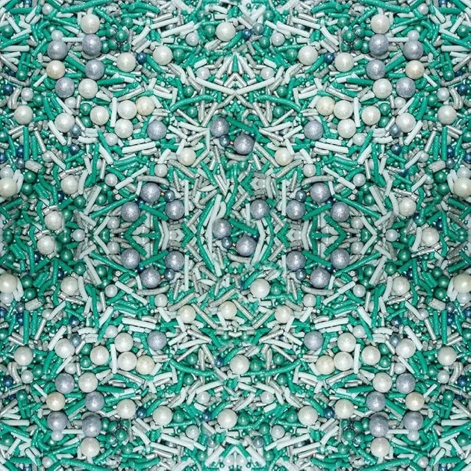 Confect Teal and Silver Edible Sprinkle Mix | Metallic Sugar Pearls and Jimmies | Cake Decorations, Cupcake Toppers | Baking Toppings for Birthday, Wedding, Party | Vegan, Gluten-Free, Nut-Free, Soy-Free, Dairy-Free, Palm Oil-Free- 4.2 Oz