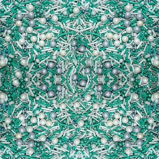Confect Teal and Silver Edible Sprinkle Mix | Metallic Sugar Pearls and Jimmies | Cake Decorations, Cupcake Toppers | Baking Toppings for Birthday, Wedding, Party | Vegan, Gluten-Free, Nut-Free, Soy-Free, Dairy-Free, Palm Oil-Free- 4.2 Oz