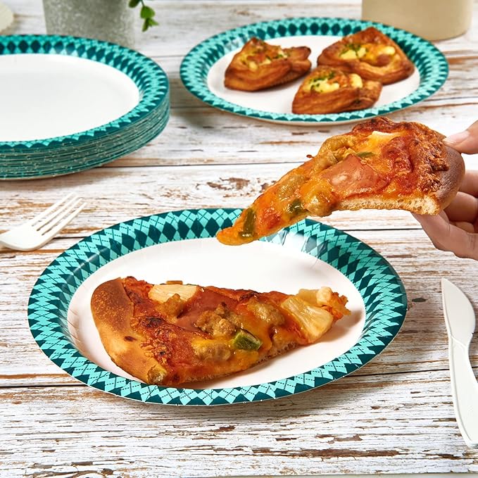 JOLLY PARTY Paper Plates Disposable, 360 Count 8.37 inch Dinner Plates, Soak Proof, Cut Proof for Everyday Use, Diamond Pattern Rim Design