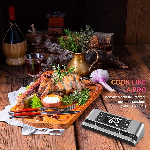 Wireless Smart Meat Thermometer with Dual-Sensor Probe, 500FT Remote Monitoring, Dedicated App, Real-Time Ambient and Food Temperature Tracking for Precise Cooking Control