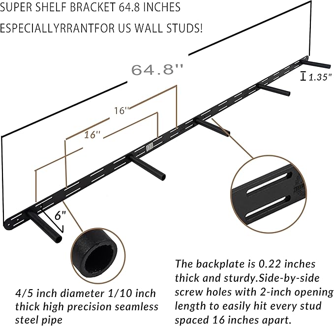 Floating Shelves 72 inch Long 8 "deep Set of 2, Heavy Duty Wood Wall Mounted Shelves for Bathroom Living Room Kitchen,Book Shelves with Thickened Hidden Bracket-Distressed Walnut
