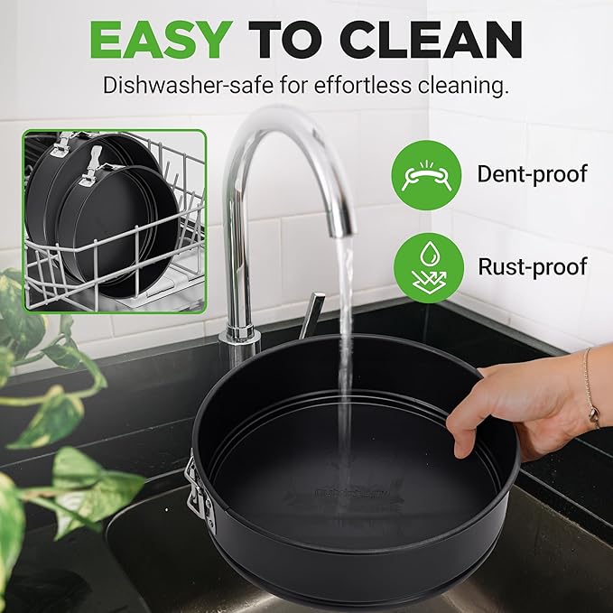 NutriChef 3 Piece Nonstick Springform Pan Set | 3 Tiered Sizes 6, 8 & 10 Inch Pans | Carbon Steel Cheesecake Pans | Stainless Steel Clasps | Oven Safe to 450 F | Includes 300 Parchment Papers | Black