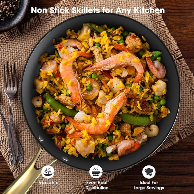 imarku Cast Iron Skillets, 12 Inch Cast Iron Pan, Professional Non Stick Frying Pans Long Lasting Nonstick Frying Pan Nonstick Pans Stay Cool Handle Easy Clean, Unique Birthday Gifts for Women/Men