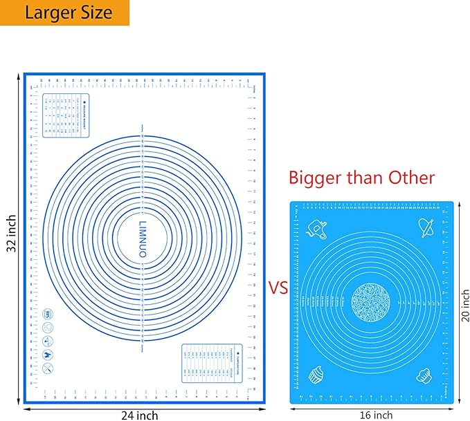 Silicone Baking Mat，Non Stick Rolling Dough with Measurements for Pie Pizza Cookies Fondant Making，Extra Thick Non Slip Silicone Pastry Mat