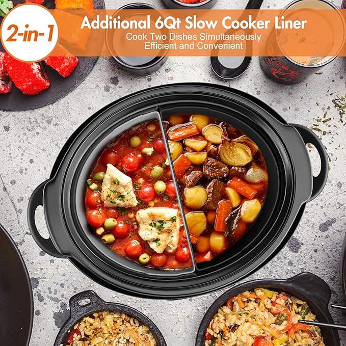 7-Quart Oval Slow Cooker Electric with Nonstick Removable Pot, 3 Temp Settings, Programmable, Dishwasher Safe
