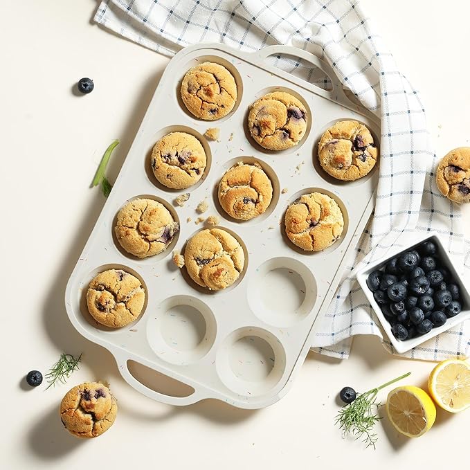 2 Packs 12 Cups Silicone Muffin Pan with Metal Reinforced Frame Regular Size Cupcake Pan Tray Egg Bites Oven Safe Silicone Molds Cookie Muffin Pan Tin Best Baking Sheets Non Toxic Clearance