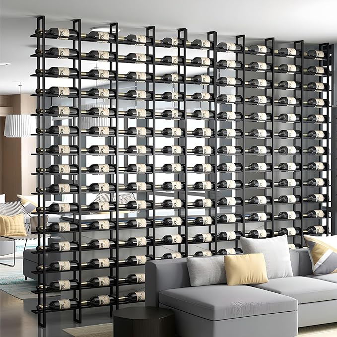 Wine Rack Freestanding Floor, 16 Tier 48 Bottle Capacity Display Holder, Black Industrial Wine Bottle Storage Shelves, for Any Bar, Wine Cellar, Kitchen, Dining Room (Black, 3 Column)