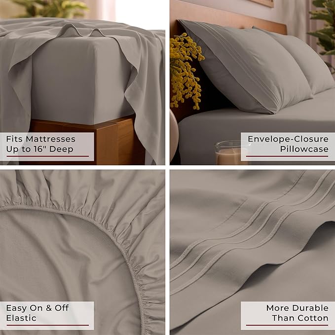 Mellanni Full Sheets Set - 4 PC Iconic Collection Bedding - Hotel Luxury, Extra Soft, Cooling Bed Sheets - Wrinkle, Fade, Stain Resistant (Full, Tan)