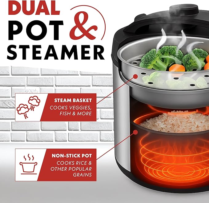 Digital 20-Cup Rice Cooker & Steamer, 5-Qt One-Touch 8-in-1 Cooker w/Delay Timer & Warm