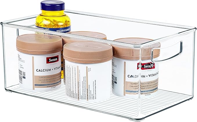 Hudgan 2 Pack Straight Sides Stackable Pantry Organizer Bins for Home Edit - 13.5''L x 7.5''W x 5.5''H