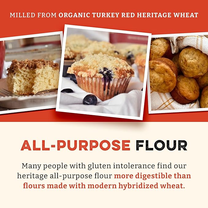 Sunrise Flour Mill Heritage Organic White Flour | USDA Organic All Purpose Flour Unbleached - Non-GMO, Kosher, Glyphosate Free, High Protein for Baking, Unbromated White Wheat (400 Ounce (Pack of 1))