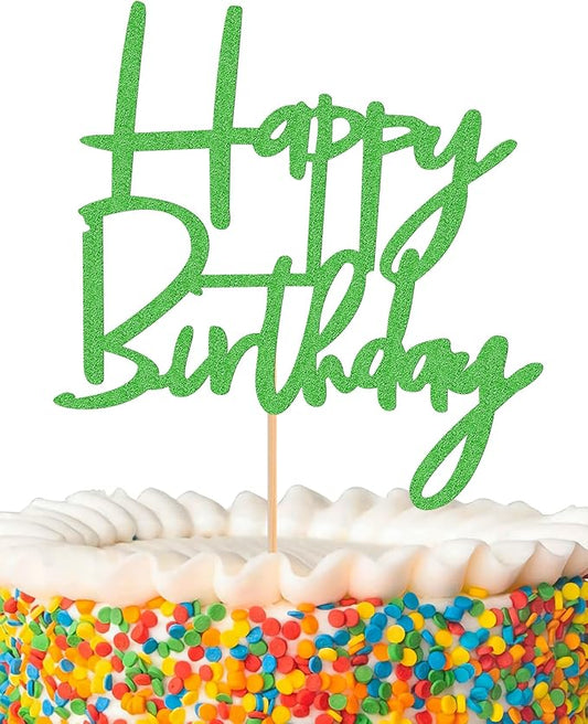 Happy Birthday Cake Topper - Glitter Green Birthday Cake Top Decorations (Green)