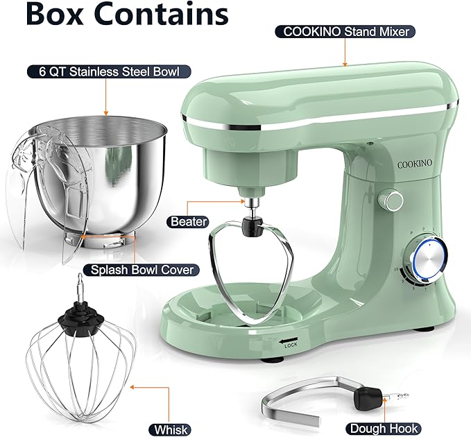 Electric Stand Mixer,10 Speeds Tilt-Head Food Mixer, 3-IN-1 Kitchen Mixer for Daily Cooks with Dishwasher-Safe 6QT Bowl,Dough Hook, Beater, Whisk (Agave Green)