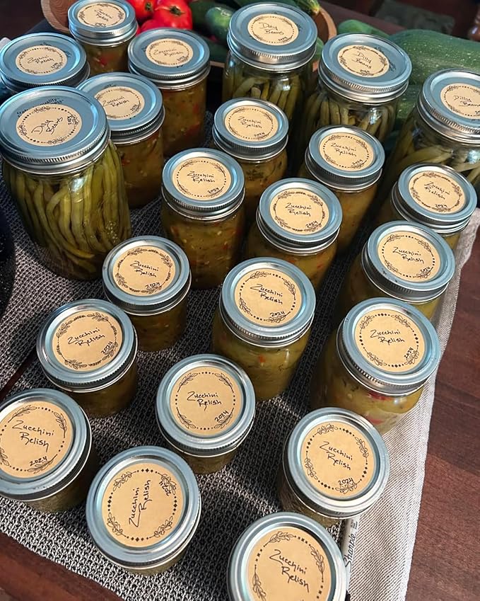 500pcs 2" Label Stickers for Jars and Lids, 4 Different Wreath Designs, Kraft Sticker Labels for Pantry, Mason Jars, Canning, Bottles