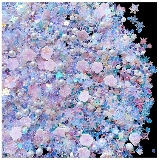 Sequins Holographic Polymer Clay Slices Nail Glitter 3D Holographic Snowflake Shell Butterfly Plum Blossom Nail Sequins Slices Polymer Clay Nail Decals for DIY Nail Decoration (Purple-52)
