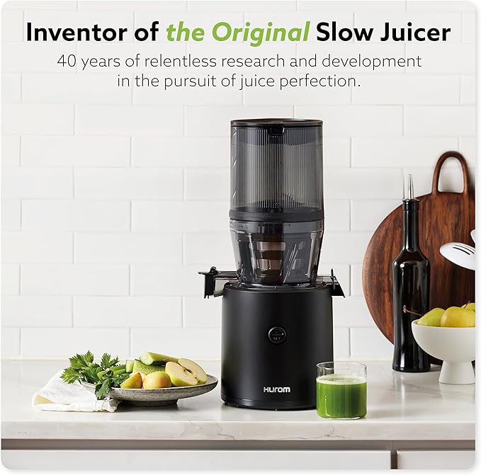 Hurom H320 Cold Press Juicer Machine, Easy to Clean Masticating Slow Juicer, Coarse Strainers, Self-Feeding, Hands Free, Family Size, Quiet Motor, Easy Assembly (Black)