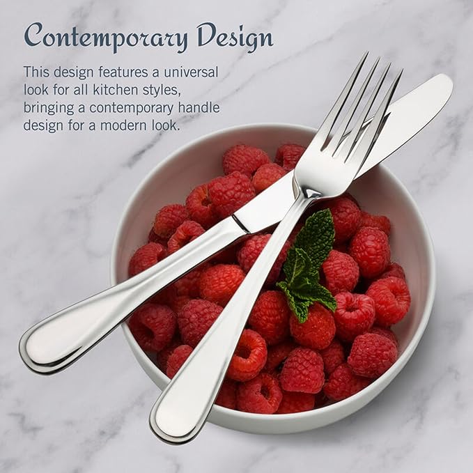 Mikasa Bravo Flatware Service for 8 with caddy, 18/10 Stainless Steel, Silverware Set with Serving Utensils and Expandable Caddy, 52 Piece