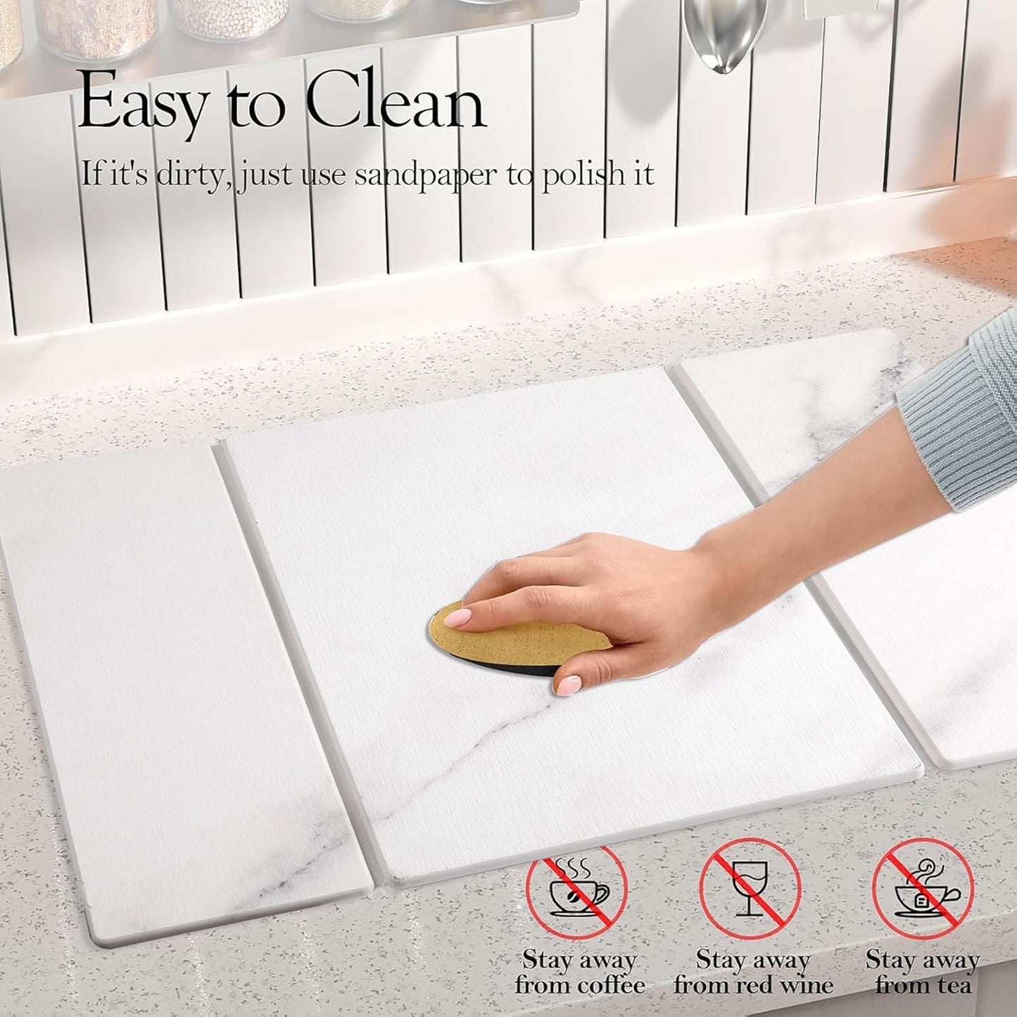 Quick Dry Collapsible Dish Drying Mat, Eco-Friendly Absorbent Diatomaceous Earth Mats for Dishes Bottles Cups 20"×16"Large Stone Dish Drying Mats for Kitchen Counter (White , 20"（L）×16"（W）)