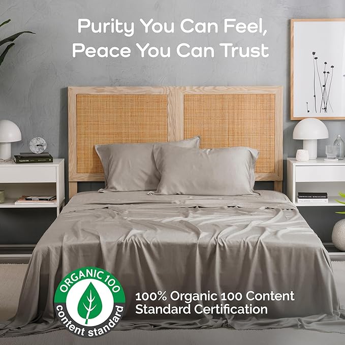 100% Viscose from Bamboo Sheets Queen Size, Super Soft Bedding Set, 4PC Cooling Sheets for Hot Sleepers, Vegan Silk Moisture Wicking, Organically Grown Bedsheet, Sand - 60" x 80"