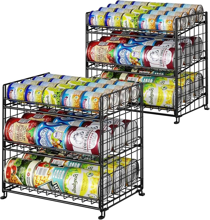 JKsmart 3-Tier Stackable Can Organizer, Storage Can Rack for Kitchen Pantry Cabinet, Holds Up to 72 Cans, Multifunctional Can Dispenser for Snacks Soda