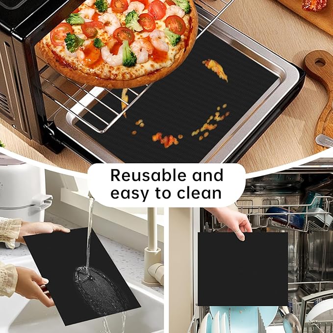 6Pcs Reusable Oven Liners for Toaster Oven, Non Stick Air Fryer Oven Liners Easy Clean Toaster Mat, Grill Baking Ma t Compatible with Cuisinart, Ninja, Kalorik Air Fryer Microwave(9 x 11 Inch)