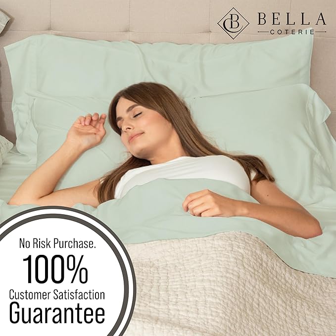 Bella Coterie Luxury Bamboo Viscose Cal King Size Sheet Set | 100% Organically Grown | Ultra Soft | Cooling for Hot Sleepers | 18" Deep Pocket [Sea Glass]