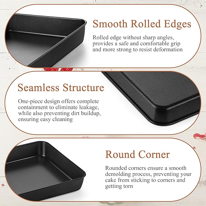 LIANYU 12⅓ x 9¾ x 2 Inch Non-stick Baking Pan Set of 4, Rectangle Cake Lasagna Brownies Casseroles Pan, Bakeware for Cooking Roasting Toaster Oven, Stainless Steel Core & Easy Release
