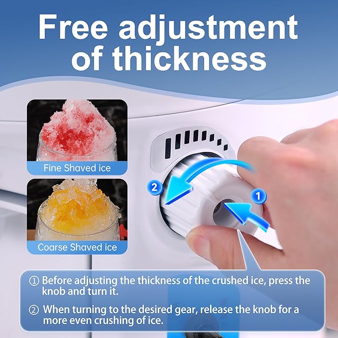Snow Cone Machine, 400W Electric Ice Shaver Machine, Thickness Adjustable Snow Cone Maker Machine 1499LBs/hr Ice Crusher for Bar Parties Events Snack, Home and Commerical Use(13.8Qt)