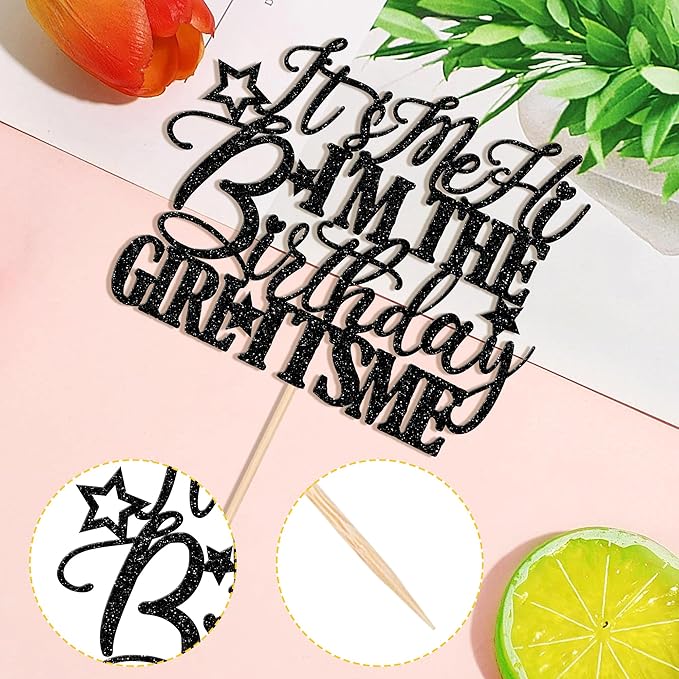 1 PCS It's Me Hi I'm the Birthday Girl It's Me Cake Topper Glitter Go Shawty It's Your Birthday Cake Pick for Funny Hot Pop Music Singer Theme Girls Birthday Party Cake Decorations Supplies Black