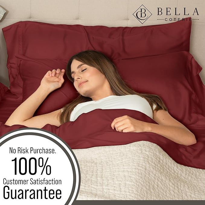 Bella Coterie Luxury Bamboo Viscose King Size Sheet Set | 100% Organically Grown | Ultra Soft | Cooling for Hot Sleepers | 18" Deep Pocket [Merlot]