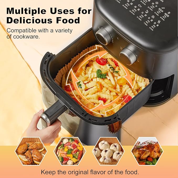 Air Fryer Disposable Paper Liners: 100PCS 9IN Round Air Fryer Basket Liners Food Grade Non-Stick Parchment Paper for Oven Steamer Microwave
