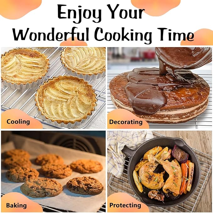 P&P CHEF Baking Cooling Rack Set for Cooking Roasting, 4-Piece Stainless Steel Wire Racks for Oven Use, Healthy & Dishwasher Safe, Rectangle, 8.6 + 9.7+ 11.6 + 15.3 Inch